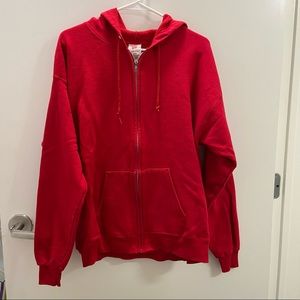 red zip-up hoodie